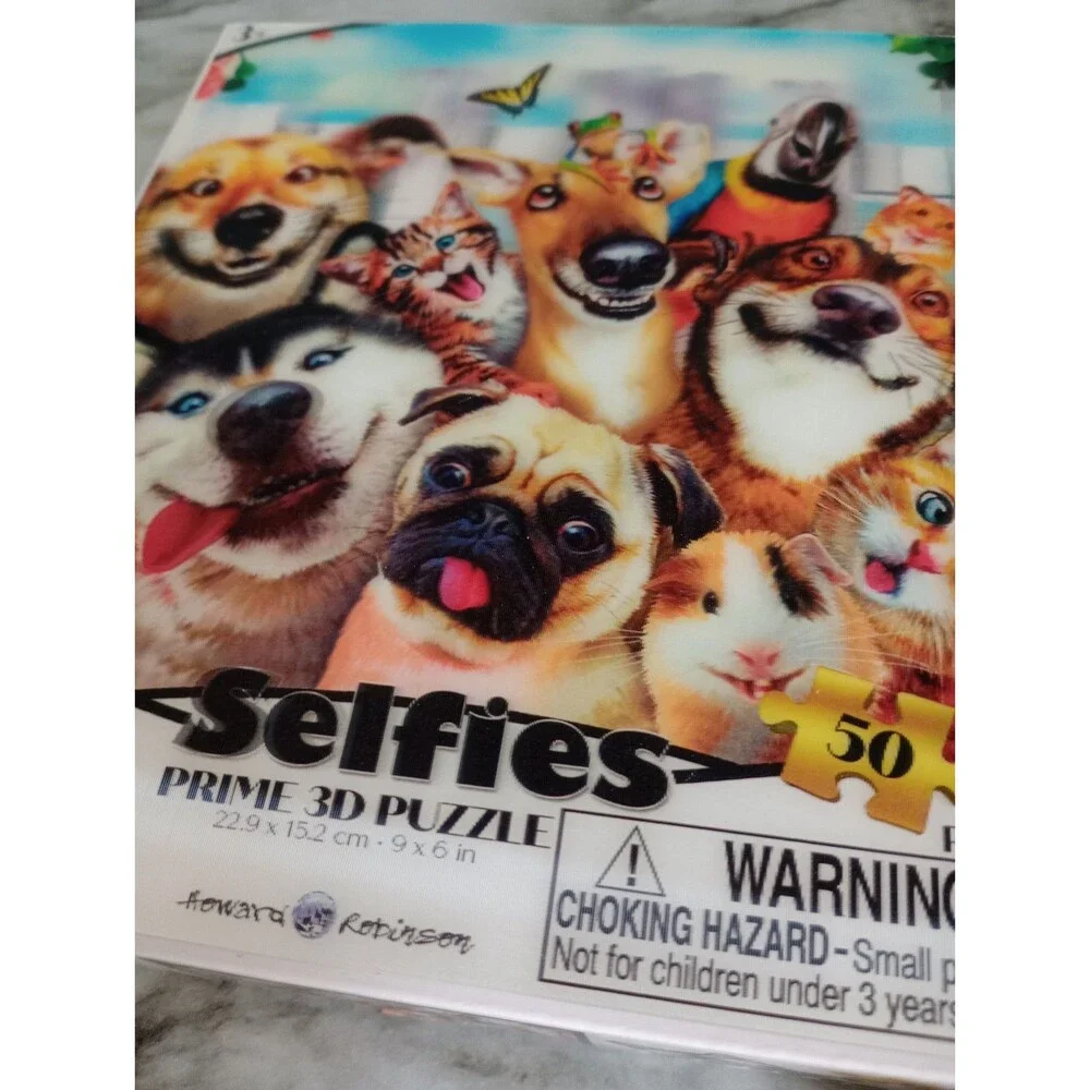 (Bundle) 2 NIB Howard Robinson 50 Piece 3D Effects Puzzles Dogs Taking Selfie